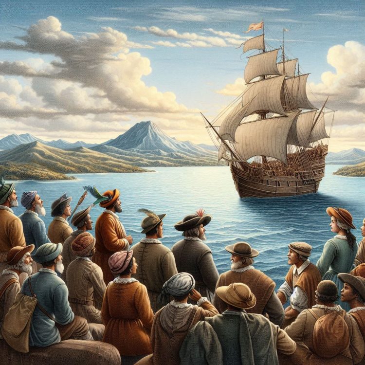 Christopher Columbus Discovers America on Ship